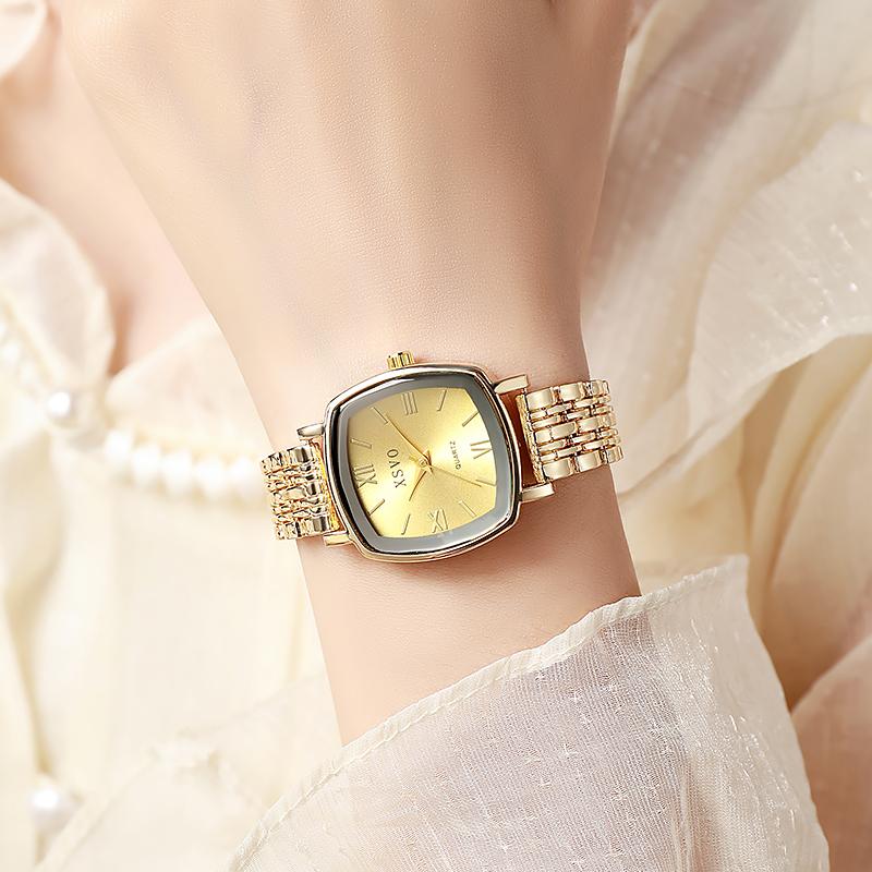 Light Luxury Fashion Square Dial Alloy Strap Roman Numerals Women's Quartz Watch Bracelet Set 5 Piece Set for Holiday Gifts