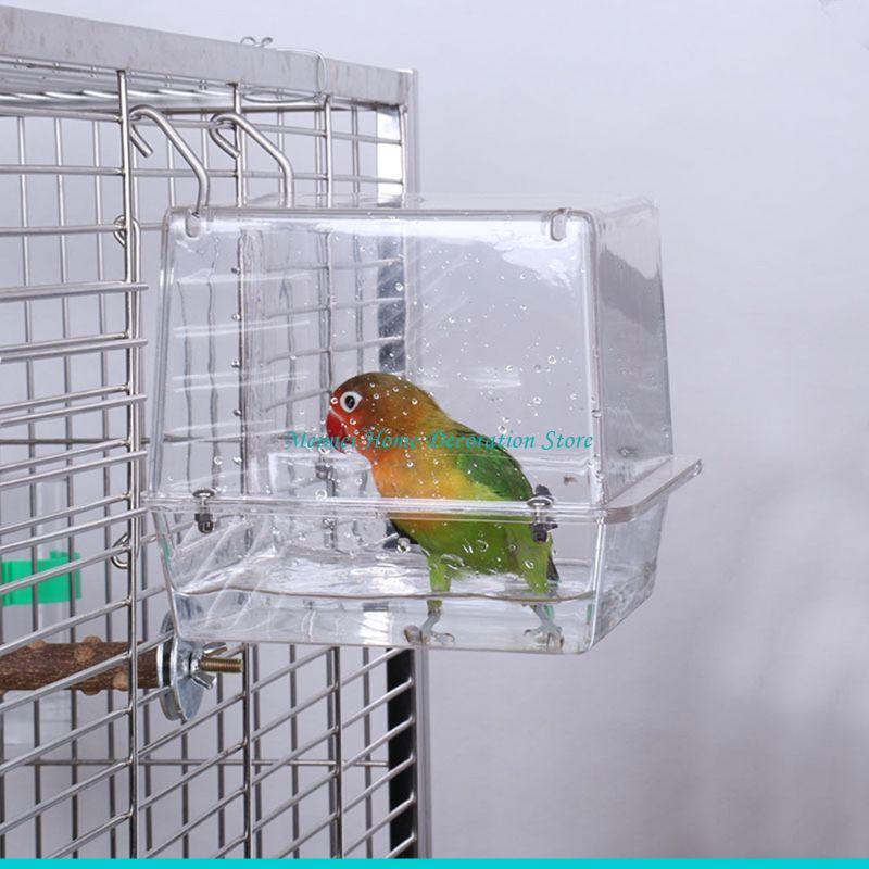 H7BF Shower Box Feeder,Sleeping Nest,Small Birds Bathtub for Pet Finch Accessories Parrot Bath Box with Clear View for Pet