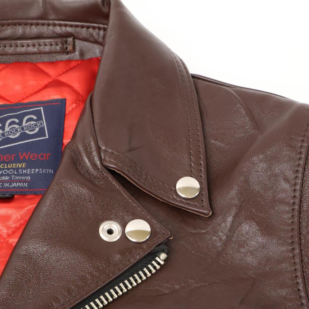 666 [Hervorragender Zustand] LJM-1TF Lammfell Seitenriemen Double Rider Jacke Jacke 34 Braun Gebraucht