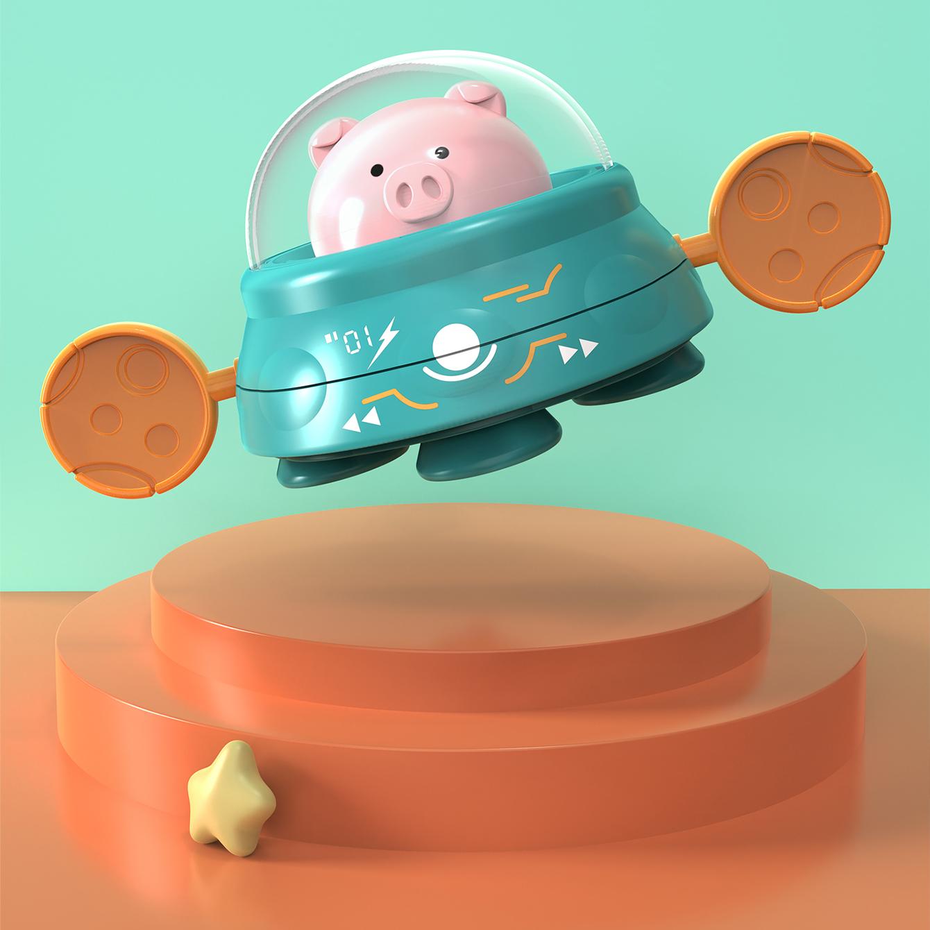 

Cute pig pull string power swimming outdoor pool game interactive toy зелёный