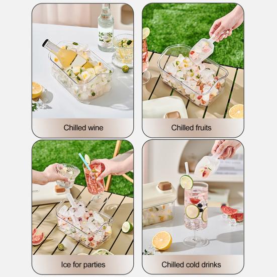Double-Layer Ice Cube Tray with Lid One-Touch Release Silicone Ice Mold for Cocktails BPA-Free Plastic Freezer Box with Scoop