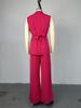2025 Summer Women's Wear: Stand-up Collar Buttoned Sleeveless Top & Wide-leg Pants Set