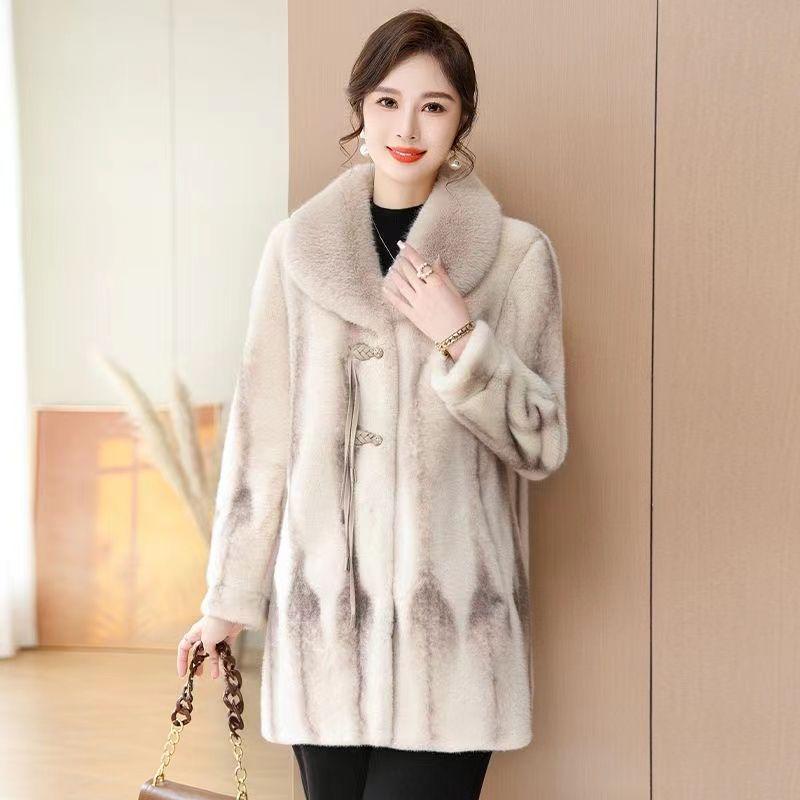 Dicker Baumwollmantel mit integriertem Nerz-Samtpelz für Damen - Elegante Herbst-/Winter-Langjacke für Damen mittleren Alters