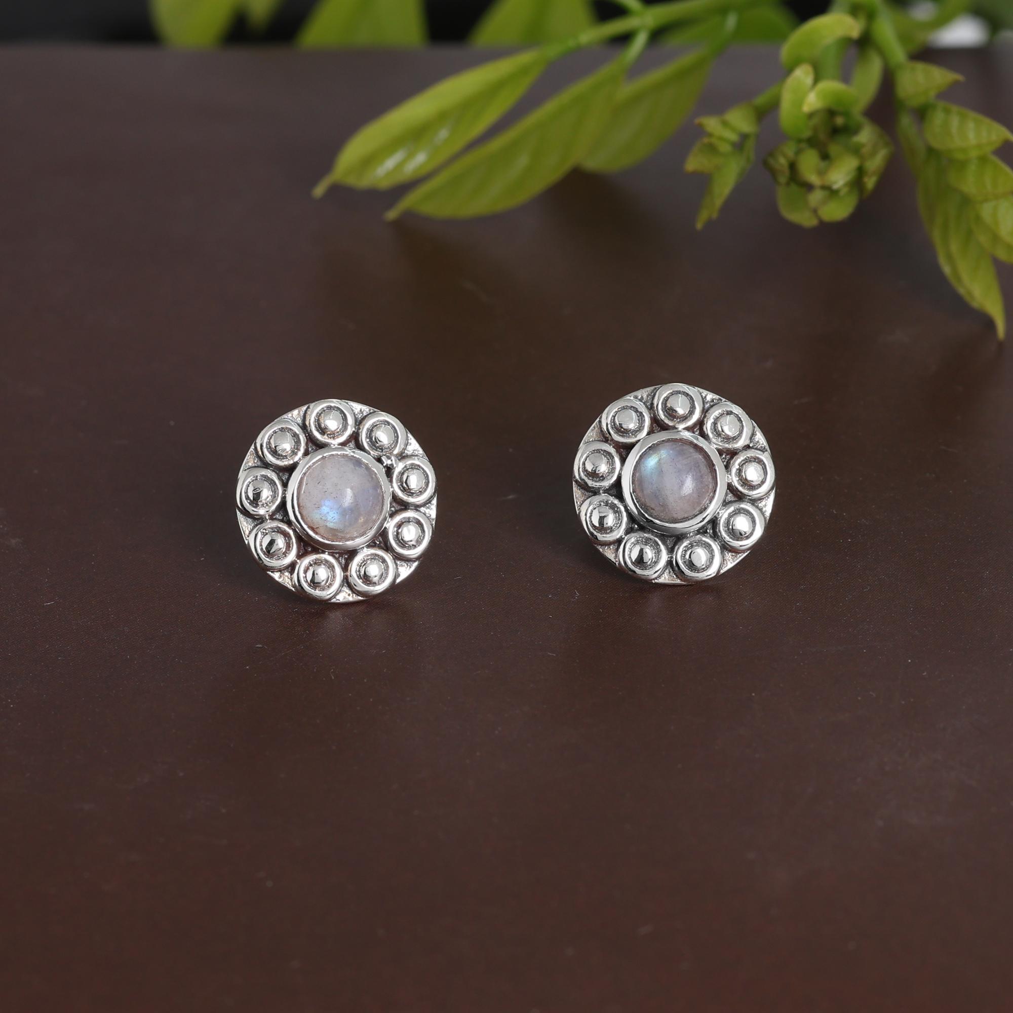 

Смарагдовий Ларимар Аметист Місячний камінь Срібна сережка-пусета, Срібло 925 проби Ювелірні вироби ручної роботи, Жіноча сережка-пусета білий