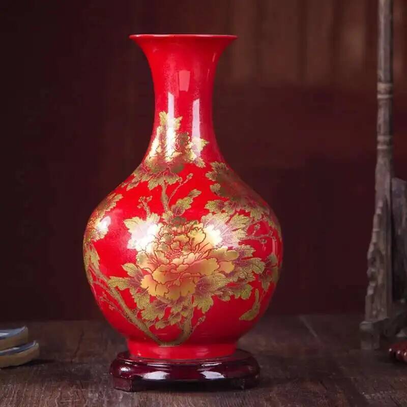 Neue chinesische Stilvase Jingdezhen Gelbe Kristallglasur Blumenvase Heimdekoration Handgefertigt Glänzend Famille Rose Vasen