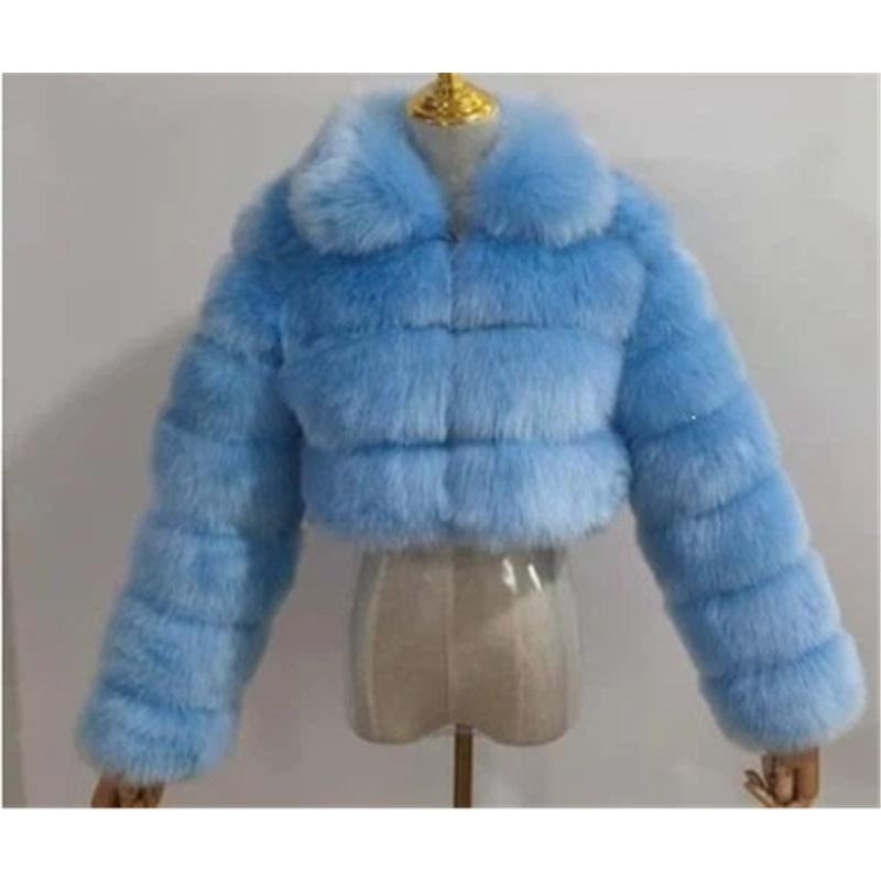 Luxury Faux Fur Jacket For Women Lapel Long Sleeve Spliced Short Warm Furry Winter Coat