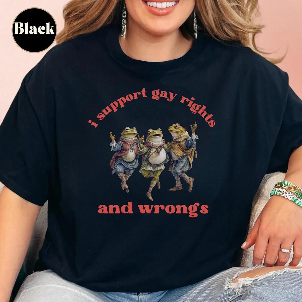 I support Gay Rights and Wrongs: Funny Vintage Frog meme LGBT Ally shirt