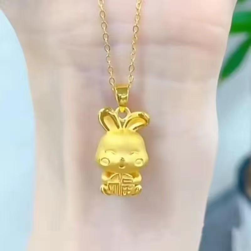 Elegant Gold Fu Rabbit O-Shaped Chain Necklace for Women - Cute Little Rabbit Collarbone Necklace
