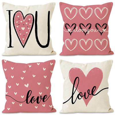 Valentine's Day Couple Love Sofa Pillow Cover Home Decoration Pillow Cover Linen Printed Cushion Cover