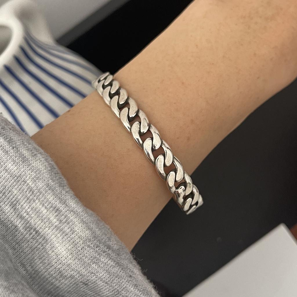 100% Solid 925 Sterling Silver Retro Bracelet for Women Geometric Retro Chain Handmade Sparkling Simple Bracelet Birthday Gift
