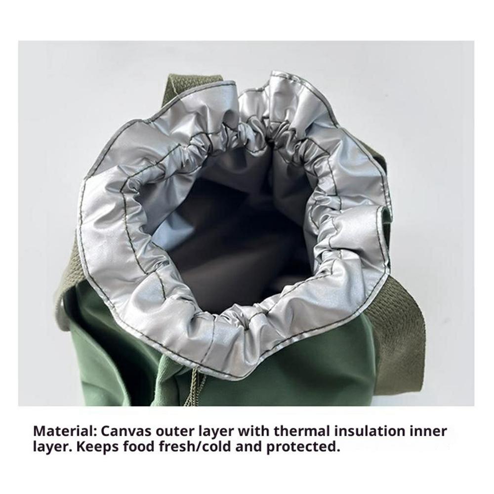 Canvas Lunch Bag Drawstring Insulated Tote for Work Picnic Portable Meal Container Carrier
