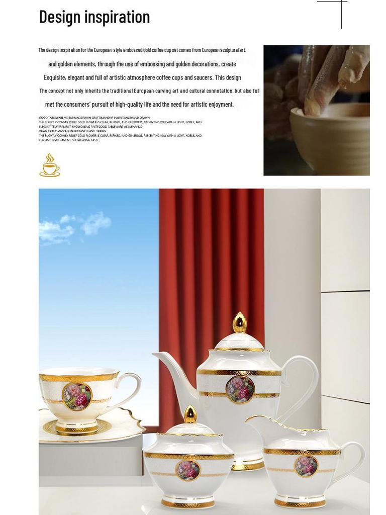 Karosa European Exquisite Ceramic Coffee Set with Gold Rim Bone China Cups and Saucers
