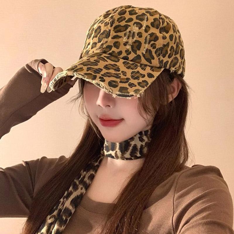 Fashion Leopard Baseball Hat for Women Summer Cotton Y2K Hip Hop Peaked Duck Tongue Cap Girls Vintage Washed Sunshade Hat