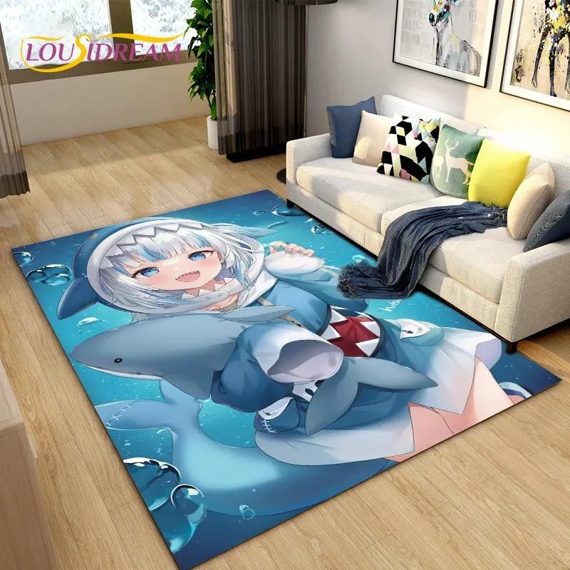 Gawr Gura Hololive Roztomilý Anime Žralok Oblastní Koberec, Kobercový Koberec do Obývacího Pokoje Ložnice Pohovka Dekorace Rohožka, Dětská Protiskluzová Podložka na Podlahu