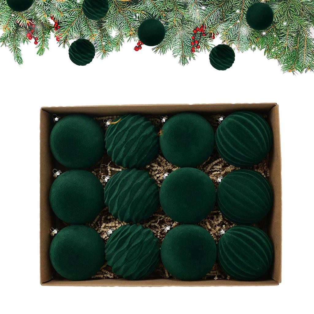 12pcs 8cm Velvet Christmas Ball Pendant Reusable Christmas Hanging Balls Flocked Xmas Tree Ornaments Party Favors