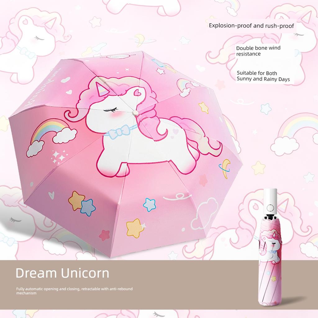 Cute Cartoon Children's Umbrella for Boys and Girls, Suitable for School Use, Uv Protection, Dual-Purpose for Sunny and Rainy Weather, Fully