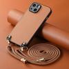 Aramid Fiber Pattern Leather Case for iPhone 17 Air 16 15 Pro Max 16e 14 Plus 11 12 13 Mini Chain Crossbody Lanyard Cover XL012