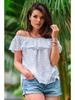 Durchbrochene Bluse mit Rüschen und Stickerei für den Sommer, Baumwolle, Weiß L/XL