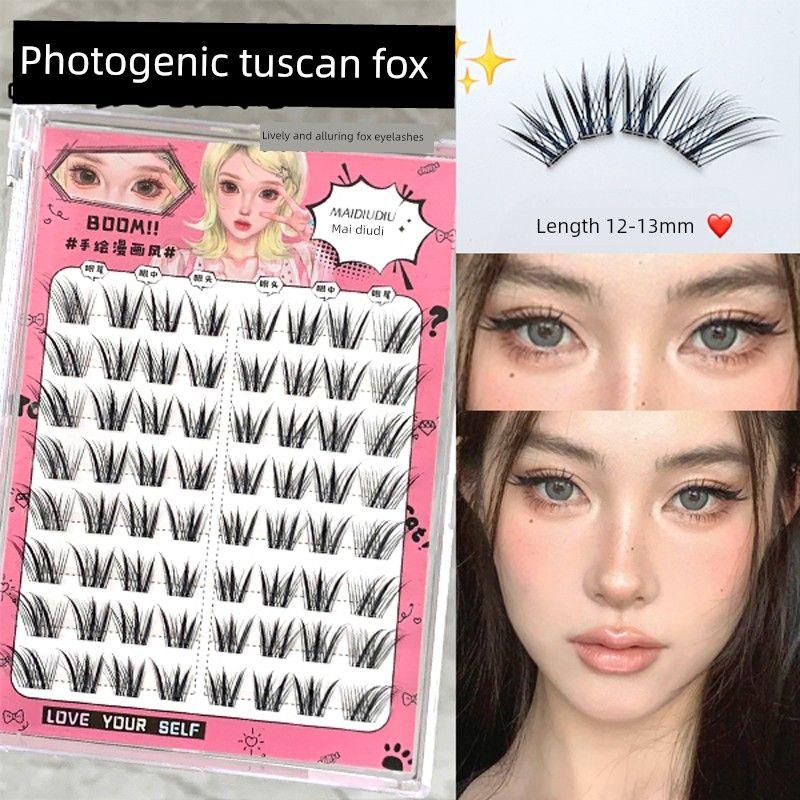 Fox Eyelashes! National Style Deep Brown Qingqiu Soft and Charming Dynamic Diagonal Flying Eyelashes That Enhance the Look, Suitable for Beginners Glue-Free Photogenic Tushan Fox