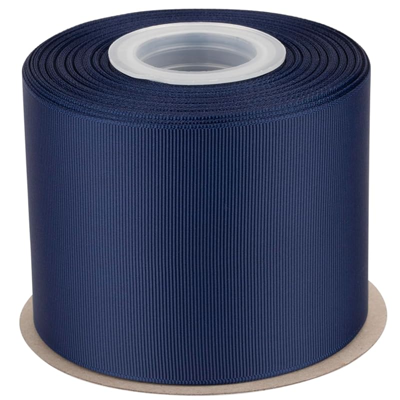 

[Tekdeere]Width 75mm solid navy grosgrain ribbon, perfect for gift wrapping, sewing, hair accessories, wedding decorations - 22 meters/roll