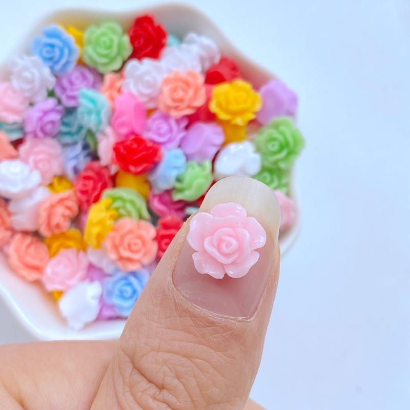 50Pcs New Cute Mini 10mm Mixed Rose Resin Nail Parts Accessories Kawaii DIY Nail Art Decoration