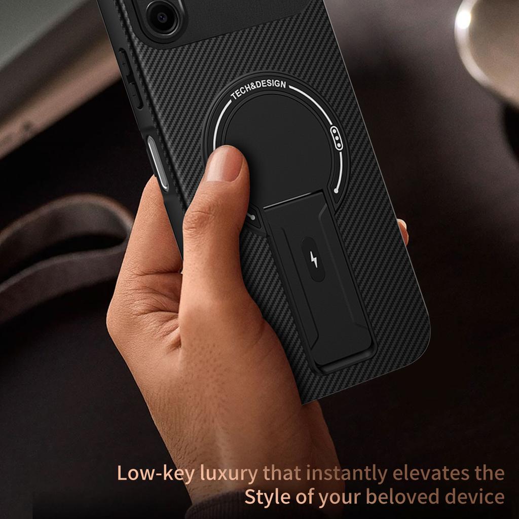 For Samsung Galaxy A06 4G Case with Kickstand Carbon Fiber Texture PC+TPU Phone Cover