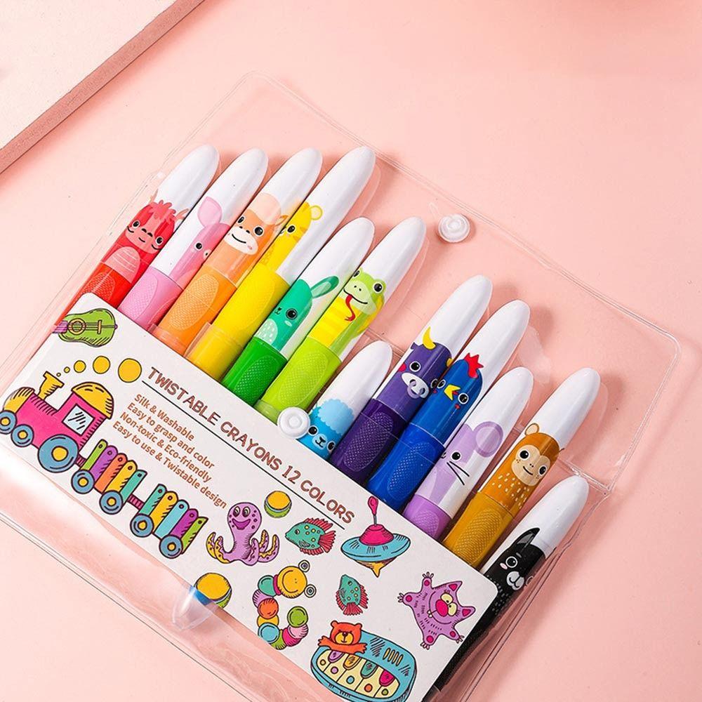 

Cute Quick Dry 12 Color Drawing Pens Washable Water-Soluble Twistable Coloring Sticks Non-dirty Hand Back to School Supplies