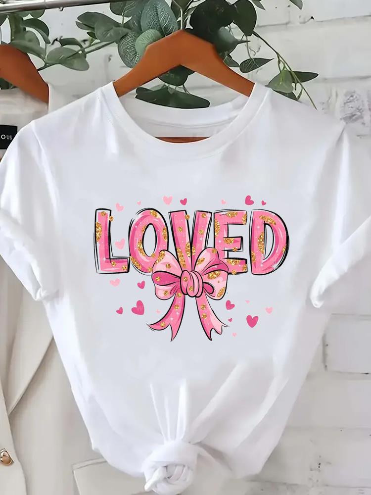 (Asian Size) trend flower love heart o-neck Lady Fashion Women Graphic Tee Short Sleeve T-shirts Casual Clothing Printed Female Top T Shirt