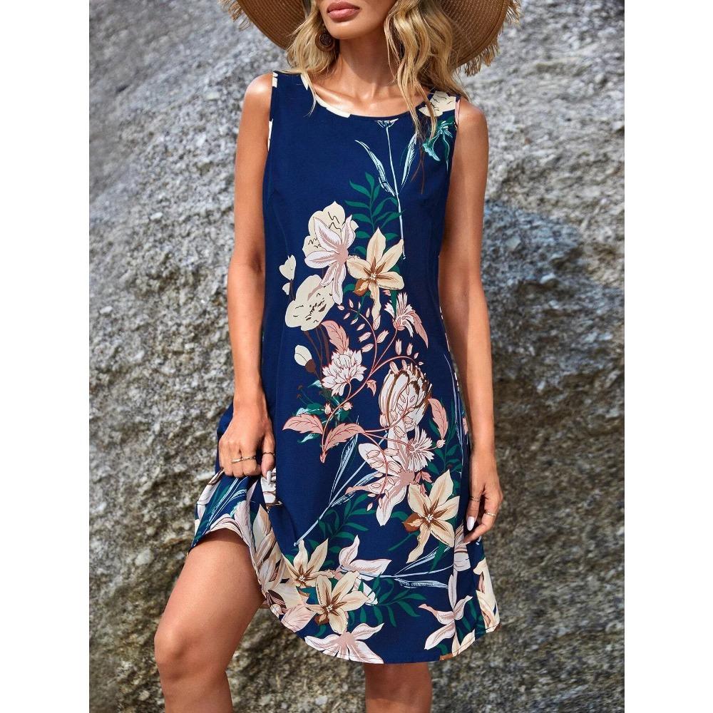 Women's Floral 3D Print Sleeveless Dress Vintage Flare Flower Dresses Woman Summer Oversized Female Clothing Y2k Ladies Clothes
