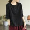 Artistic Retro Spring Autumn Long Sleeved T-shirt for Women Casual Slimming Patchwork Button Down Bottom Shirt Top
