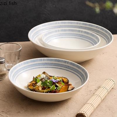 Ciotola Profonda in Ceramica a Righe Blu Ciotola da Insalata Ciotola Spessa per Zuppa Ciotole per Pasta Ciotole da Servizio Stoviglie Colorate Sottosmalto da Ristorante