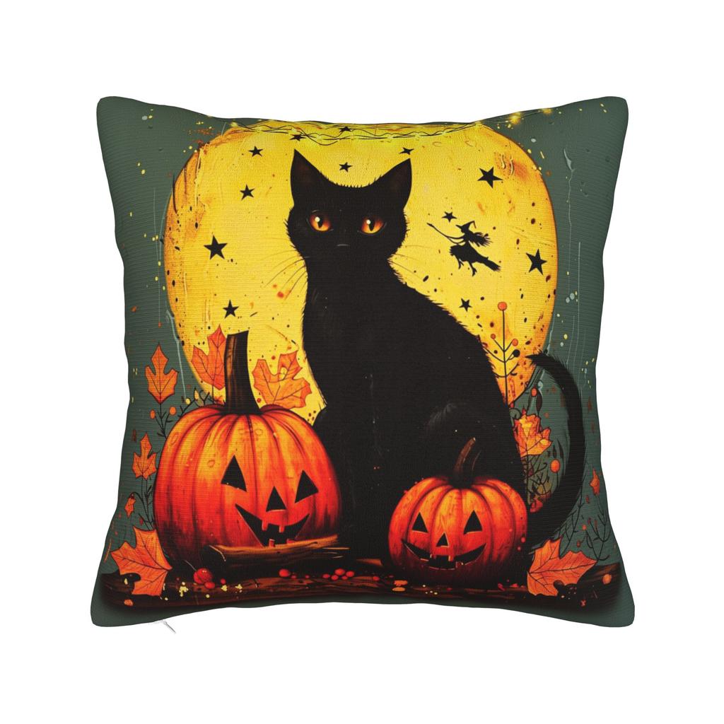 Halloween Black Cats Square Pillow Case Witchy Kitty Cushion Cover Awesome Zipper Decor Pillowcase for Home 40x40cm
