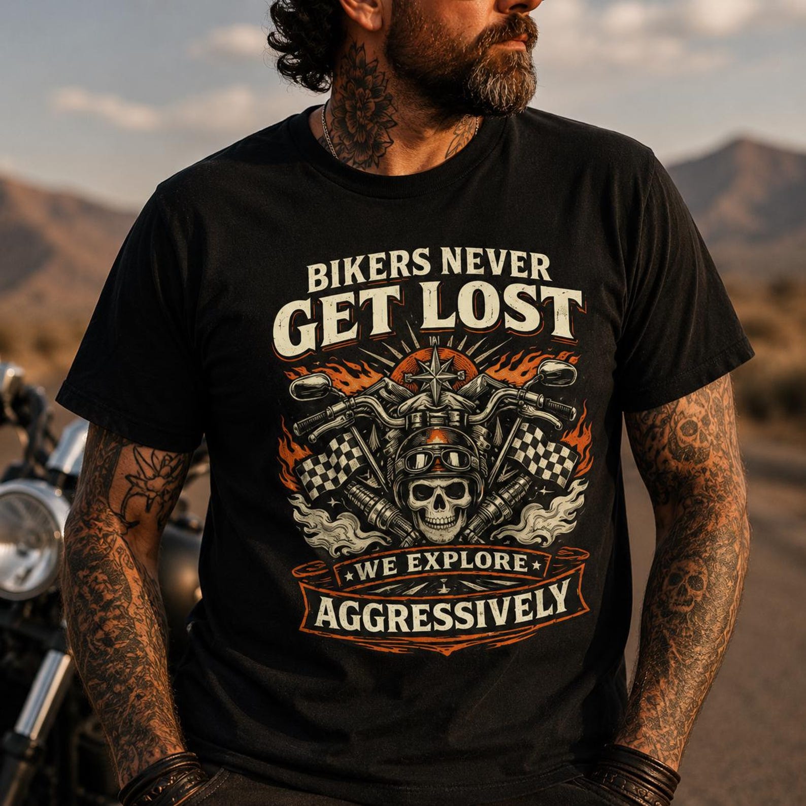 Bikers Never Get Lost Shirt, Funny Motorcycle Rider Tee, Vintage Biker Adventure T-Shirt, Retro Rider Gift M