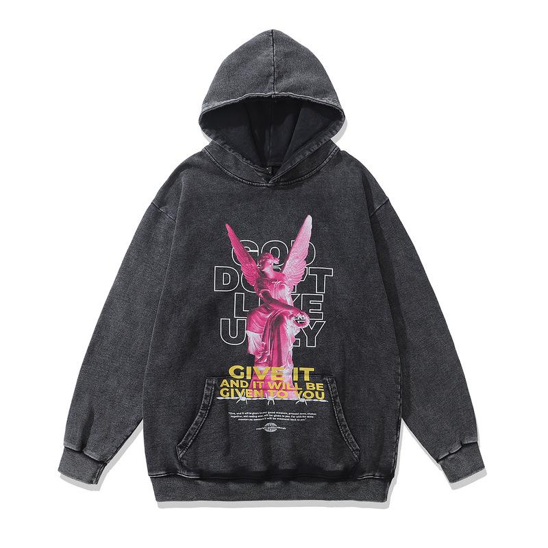 European And American Street Trend Hoodie Oversize Printing Fried Color Heavy Cotton Hooded Sweater Men