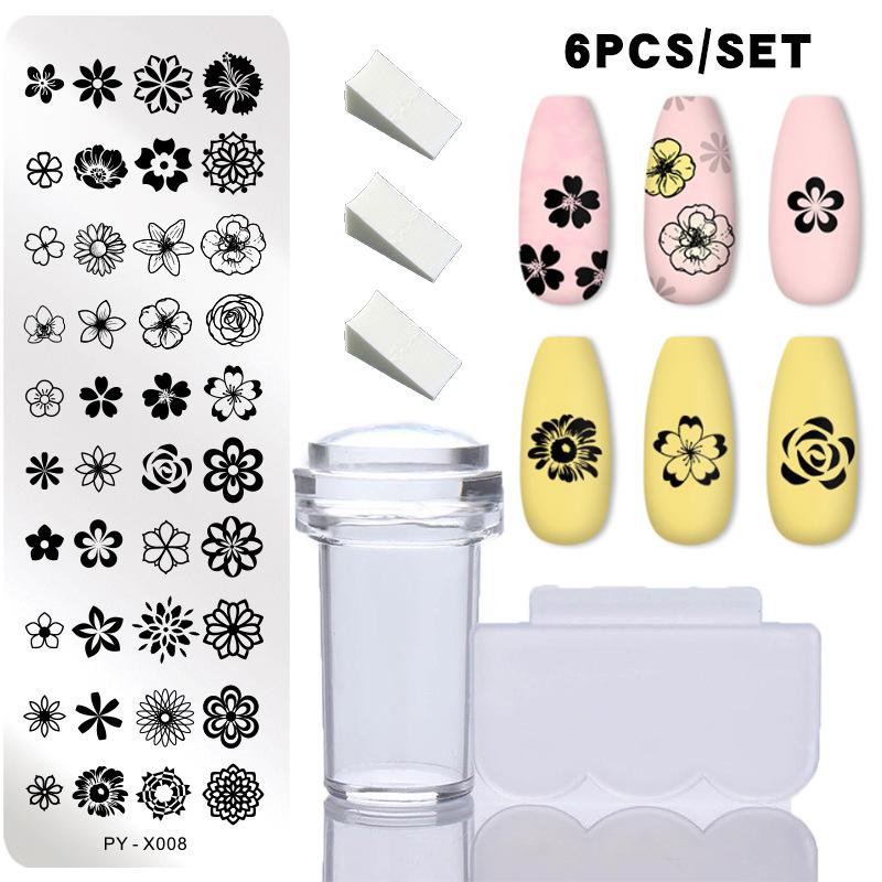 6Pcs/Set Nail Stamping Plates Set Silicone Sponge Brush Stamper Polish Transfer Stencils