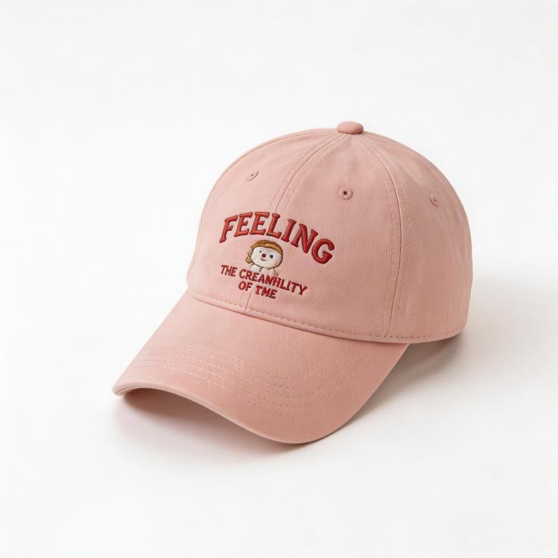 Japanese Simple Cartoon Animal Embroidery Baseball Cap Children Cute Casual Visor Sun Protection Cap розовый