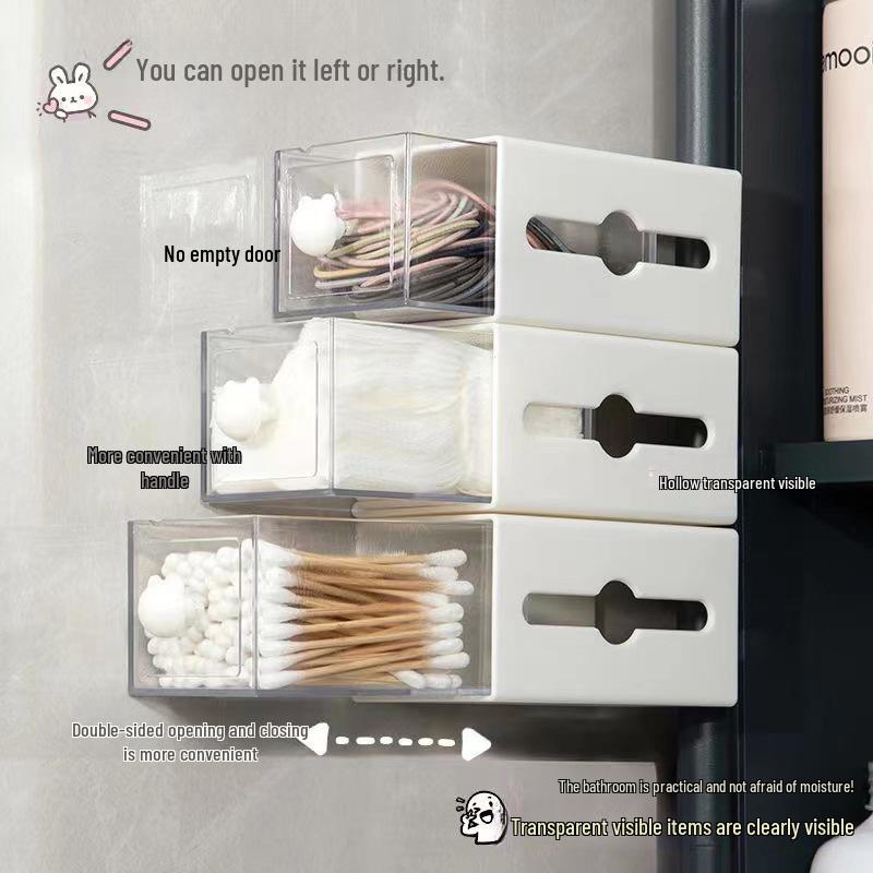 Wall-Mounted Bathroom Storage Box for Cotton Swabs, Hair Accessories, and Sundries