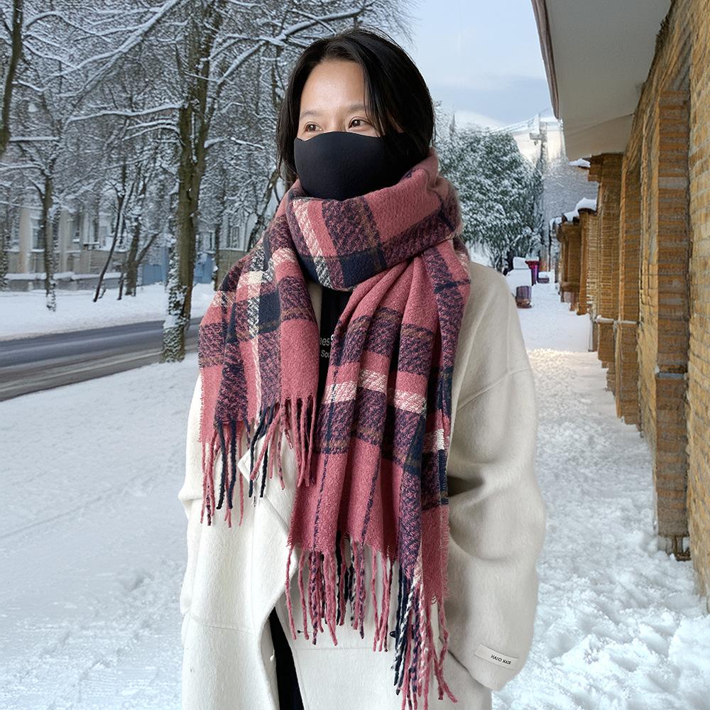 Winter Christmas red atmosphere soft waxy scarf female couple style holiday gift premium sense angola red plaid shawl