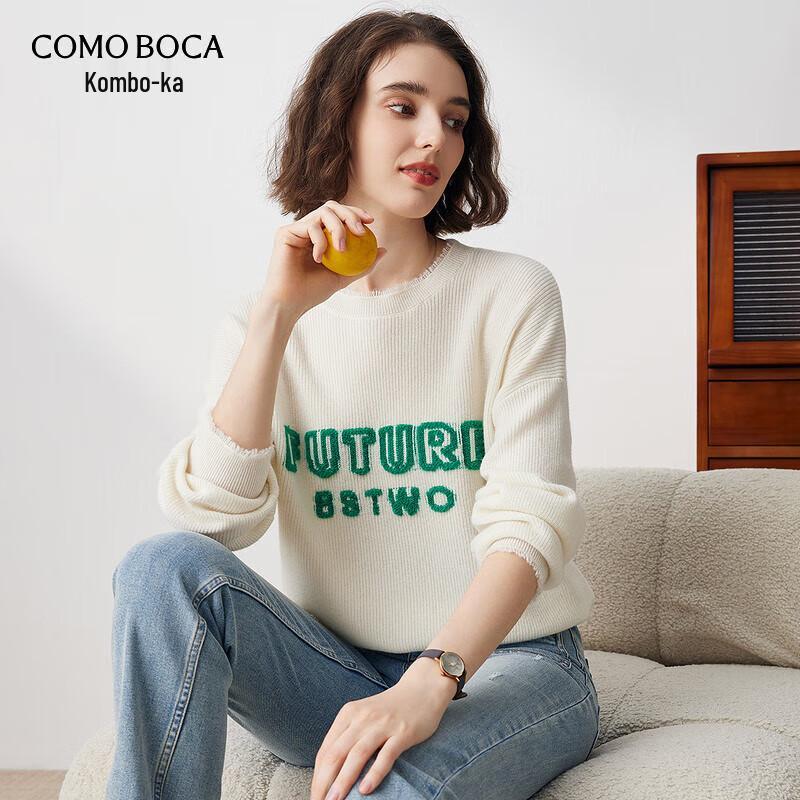 

Женский кашемировый свитер Komombo с круглым вырезом, спущенным плечом и интарсией в виде букв S