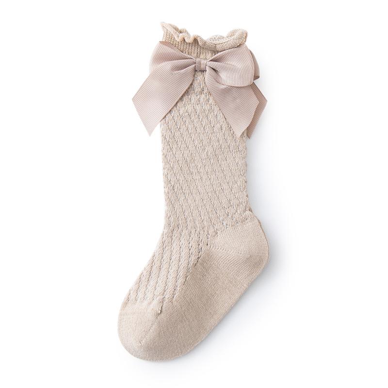 Newborn Baby Girl Socks New Kids Bow Knee High Socks Toddler Soft Cotton Summer Bowknot Hollow Out Children Royal Princess Socks
