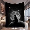 1pc Black Cat Sitting On Moon Night Print Flannel Blanket, Soft And Portable, Suitable for Blankets, Bed Covers, Game Room, Bedr
