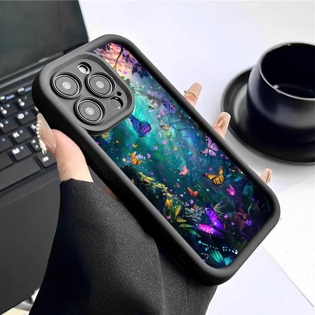 Deep Forest Butterfly iPhone Pro Max Case for iPhone 15/16/17 - Black Groove Protection