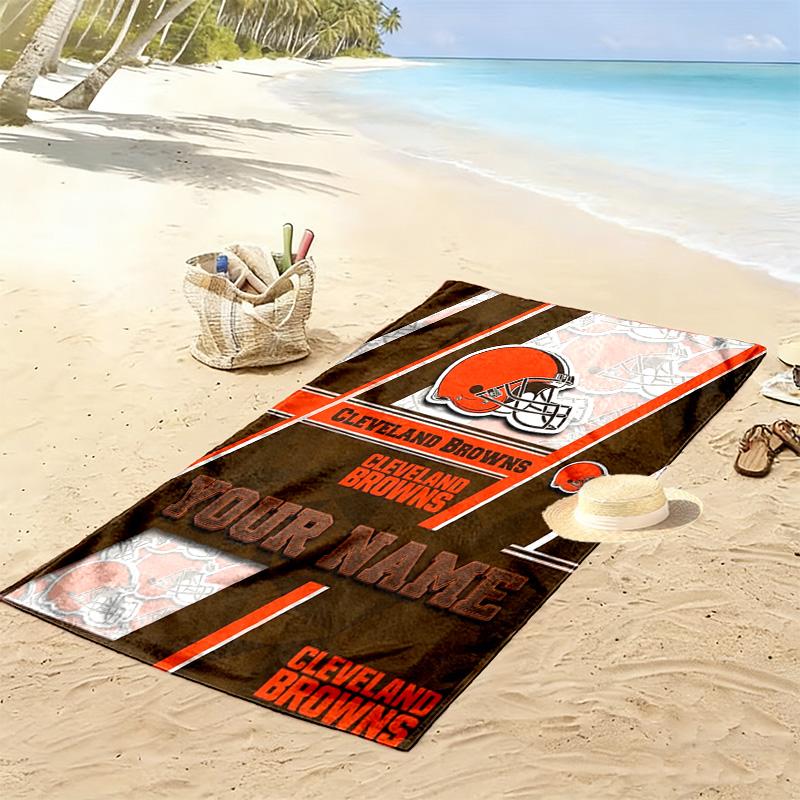 Name Custom Cleveland Browns Print Beach Towel, Large Soft Quick Dry Towel for Beach Camping Swimming