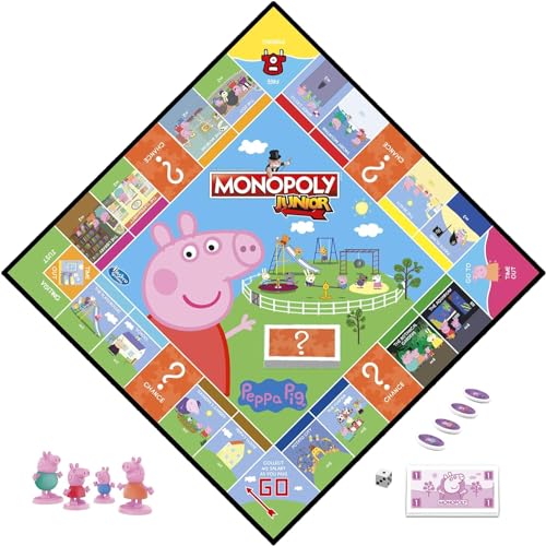 Monopoly Junior Peppa Pig Edition Board Game, 2-4 Players, Kids' Indoor Game, Peppa Pig Toys and Games, Ages 5+ (Amazon Exclusive) [Parallel Import]