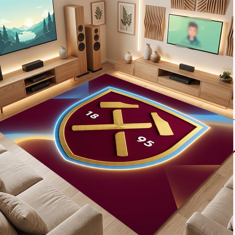 Tappeto in Velluto di Cristallo con Stampa del West Ham United Football, Comodo Assorbente d'Acqua Antiscivolo Tappeto per Pavimenti Interni