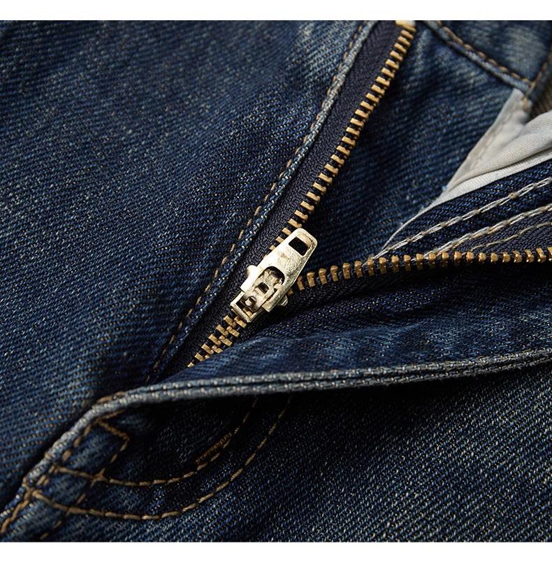 2024 High-Waisted Fleece-Lined Cropped Straight-Leg Retro Dark Blue Women's Jeans for Autumn/Winter