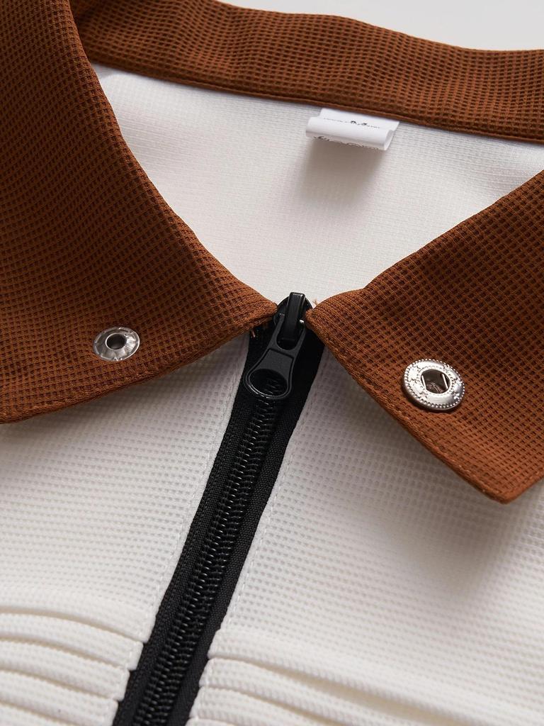 Herren Patchwork Reißverschluss Langarm Poloshirt