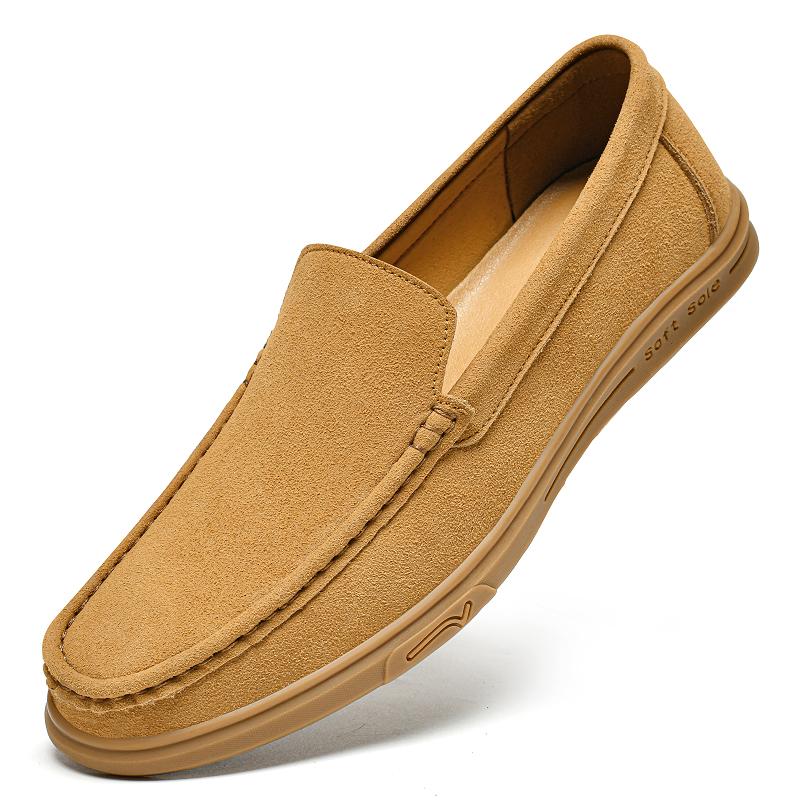 Fashion Luxury Brand Men's Round Headed Frosted Leather Comfortable Soft Soled Loafers Fashionable Spring Breathable Casual Bean Shoes