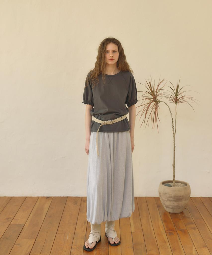 OURO Puff Shirring T-Shirts [ Charcoal ]