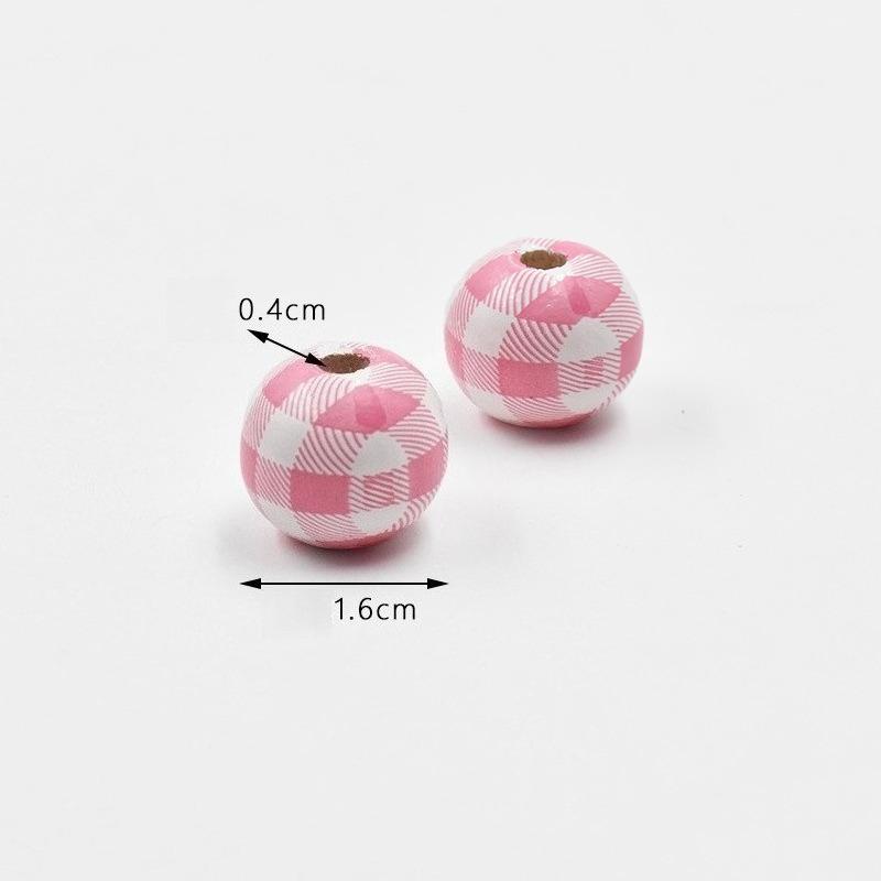 20pcs 16mm Natural Wood Buffalo Plaid Round Beads Wooden Tartan Pattern Loose Spacer Ball Beads for DIY Bracelet Necklace